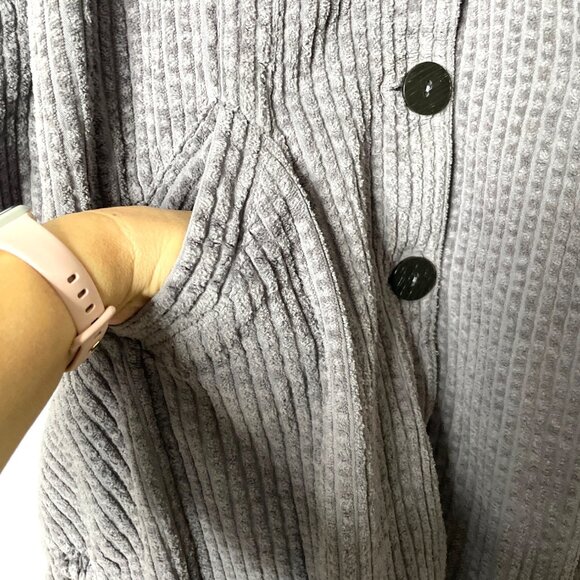 Vtg CMC By Color Me Cotton Gray Corduroy Hooded Button-Up Swing Coat Women's M - Picture 4 of 8